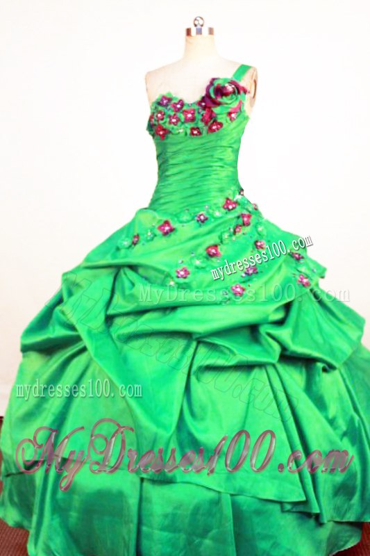 Ruching Single Shoulder Handle Flowers and Tiers Sweet 15 Dresses
